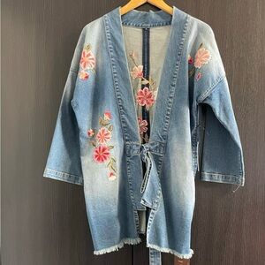 DRIFTWOOD Light Blue Floral Embroidered Jean Jacket